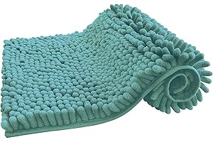 PAULA HOME TEXTIL HOGAR Y DECORACION Paula Home - Alfombra de Baño Chenilla de Pelo Largo | Antideslizante, Gruesa, Extra Suave y Absorbente | 100% Microfibra para Ducha y Bañera | Mod. Shaggy (Aqua, 40x60cm)