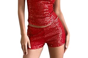 CocMouse Women's Summer Sequins Shorts Mid Waist Straight Leg A Line Hot Pants Sparkly Glitter Rave Party Night-Out Clubwear