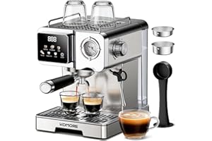KOMORE Espresso Machine 20 Bar Stainless Steel Coffee Maker 1.6L Removable Water Tank Warm Cup Area Coffee Machine With Milk Frother for Cappuccino, Latte (6 Modes)
