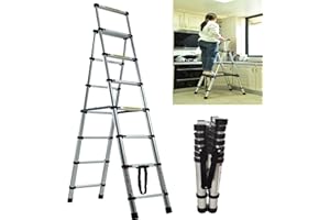 DICN Escalera telescópica de Aluminio 2+2.3 m, 6+7 Peldaños, Plegable, Extensible, Fácil de Transportar, para Constructores de Bricolaje, Interiores y Exteriores