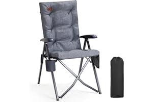 EVER ADVANCED Chaise de camping pliable avec dossier réglable en 4 positions, jusqu'à 150 kg, 6 cm d'épaisseur, rembourrée, avec poche latérale, porte-boisson, chaise de jardin, dossier haut, chaise