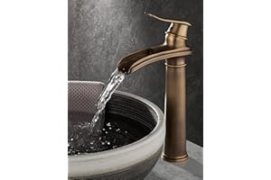 SJQKA Miscelatore Cascata Lavabo Nero, Rubinetto Alto Lavabo Bagno,rubinetto Bagno Lavabo Cascata Miscelatore Ottone (Antico-alto)