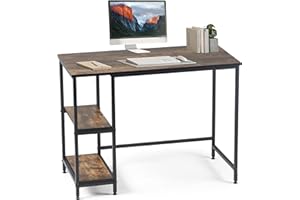 T-THREE.100cm computer home office desk, study table, writing workstation, gaming station with black metal frame and storage shelf, ideal for compact spaces, bedrooms, and student areas.