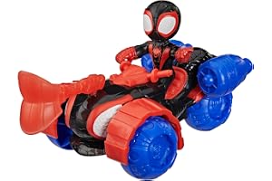 Marvel Spidey och hans fantastiska vänner Miles ”Spin” Morales Techno-Racer-leksaksfordon med actionfigur på 7,6 cm, tillbehö