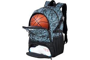 WOLT Football Bag with Boot Compartment Basketball Backpack with Ball Holder Sports Backpack with Water Bottle Pocket