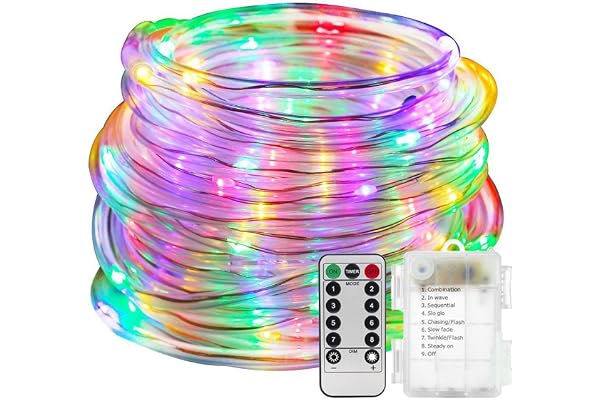 100LED Tube Lumineux Extérieur,KINGCOO Etanche 33ft 8 Modes Ambiance Lumière Guirlande Lumineuse Alimenté par Batterie Télécommande pour Décoration Jardin Terrasse Noël Nouvel Mariage (Coloré)