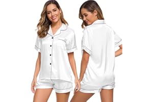 SWOMOG Pyjamas for Women Silk Satin Pyjama Bride Pjs Set Two Piece Pj Sets Button Down Sleepwear Loungewear