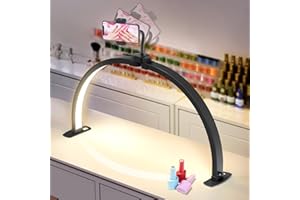 ADONAFY Half Moon Light for Nail Desk: 29" Arch Nail Desk Lamp with Phone Holder for Beginner - 3 Color Modes & 10 Brightness Adjustable - Foldable Half Moon Desk Light for Salon Manicure (Black, Large)