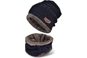 WEITOO Winter Beanie Hat & Scarf Set, Warm Knitted Hat and Circle Scarf, Skiing Neck Warmer, Outdoor Sports Set with Fleece Liner, Gifts for Men & Women
