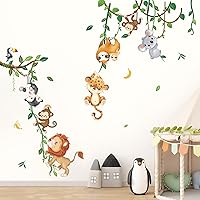Decalmile 2 Packs Of Jungle Animals Tree Wall Decals Monkey Elephant Giraffe Lion Safari Wall Stickers Kids Room Baby Nursery Bedroom Wall Decor - View #2