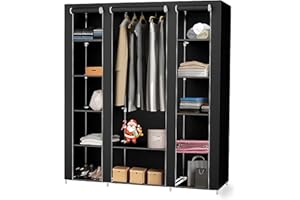 RELOVE Kleiderschrank aus Stoff, faltbar, für Kleidung, Kleiderschrank, faltbar, staubdicht, Kleiderschrank, Organizer aus Stoff, tragbar, Schwarz, 175 x 150 x 45 cm