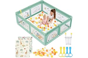 SOFTHOM Baby Playpen 150 x 180 cm, Children's Playpen with Foldable Mattress, Non-Slip Base and Breathable Net, Stable and Safe Indoor and Outdoor Baby Playground, Safety Playground