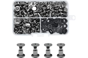 JINTANG 90pcs M5x6 remaches de tornillo,remaches para cuero,Tornillo Chicago Remache,Se utiliza para la artesanía de cuero DIY bolsa de ropa, zapatos, libros, y la decoración (negro brillante)