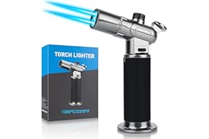 WATSABRO Double Flambé brûleur de Cuisine brûleur à gaz Butane, Serrure de sécurité et Acier Inoxydable et Aluminium pour la Cuisine Home DIY Brûlée, Barbecue, Bougies (Butane Non Inclus)