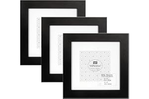 YiPinYin Black 6×6" Square Photo Frames Set Of 3 with mount for 4 x 4'' frame, 15 x 15cm Garllery Picture Frame, 4 x 4'' frames with a delicate Wooden grain texture For Wallmounted & Desk Top