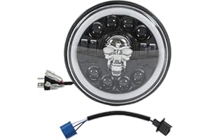 Bediffer Coppia Fari per Moto, 7 Pollici del Faro Dell'occhio di Angelo del LED del Motociclo Modello della Testa del Cranio Faro Rotondo Illuminazione Bianca Modifica Universale Impermeabile