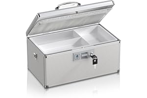 ZORVIDSON Medicine Lock Box with Key,Portable Medication Lock Box with Removeable Tray, Medicine Storage Box for Home (Silver, Extra Large)