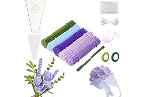 FINEVERNEK 250 Piezas Tulip Bouquet Pipe Cleaner Set, Limpiapipas Flores Manualidades Tallos de Chenilla, Limpia Pipas con Cinta Verde para Flores, para Regalos Artesanales y Decoración, Violeta