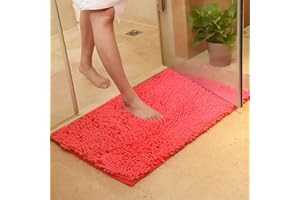 DOTBUY Tapis de Salle de Bain, Chenille Super Absorbant Anti-dérapant Tapis de Bain Confortable Tapis de Salle de Bain Tapis de Douche (60 * 90cm, Rouge-Orange)