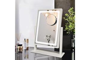 WITFAMILY Hollywood Makeup Mirror with Lights Strip and 3 Color Light Modes，360 ° and Brightness Adjustable Tabletop Vanity Mirror with 10X Magnification and UK Plug，white