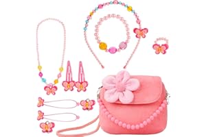 BIQIQI Niña Joyas Conjunto Monederos de Peluche Bolso Bandolera para Niñas con Collar Pulsera Anillo y Aretes Mi Primer Bolso para Vestir a Niñas Pequeñas y Juegos de rol Regalo
