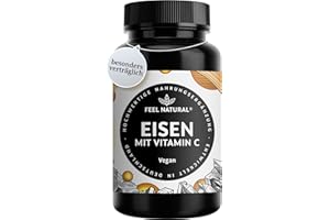 ‎FEEL NATURAL Eisentabletten, 180 Stück – Eisen 20mg mit Vitamin C 40mg – hohe Bioverfügbarkeit durch Eisenbisglycinat – vegan, laborgeprüft & in Deutschland entwickelt