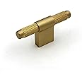 ABVIN Premium Knurled Satin Brass Knobs Handles, Furniture Pulls Cabinets Cupboards Drawers (1 pcs) (T Knob)