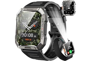 BAOLUBAO Smartwatch Herren Militär, 100 Tage Akkulaufzeit/LED Taschenlampe/Kompass/2 Armbänders/IP68 Wasserdicht, 100+Sportmodi Sportuhr, Anrufe tätigen/Empfangen Smartwatch Outdoor Fitnessuhr für Android iOS