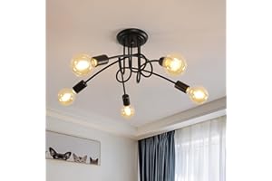 Toolight Lustre Industriel Noir E27, 5-Lumières Lustre Chambre Vintage, Lustres Plafonnier en Metal Suspension Luminaire pour Salon Cuisine Salle d'étude Bureau, Ø60cm (Sans ampoules)