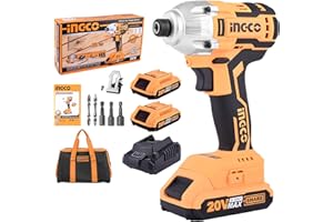 Ingco Cirli2002 Avvitatore A Impulsi A Batteria 20 V Al Lito attacco 1/4" 2 Batterie E Borsa Inclusi Motore Senza Spazzole Brushless