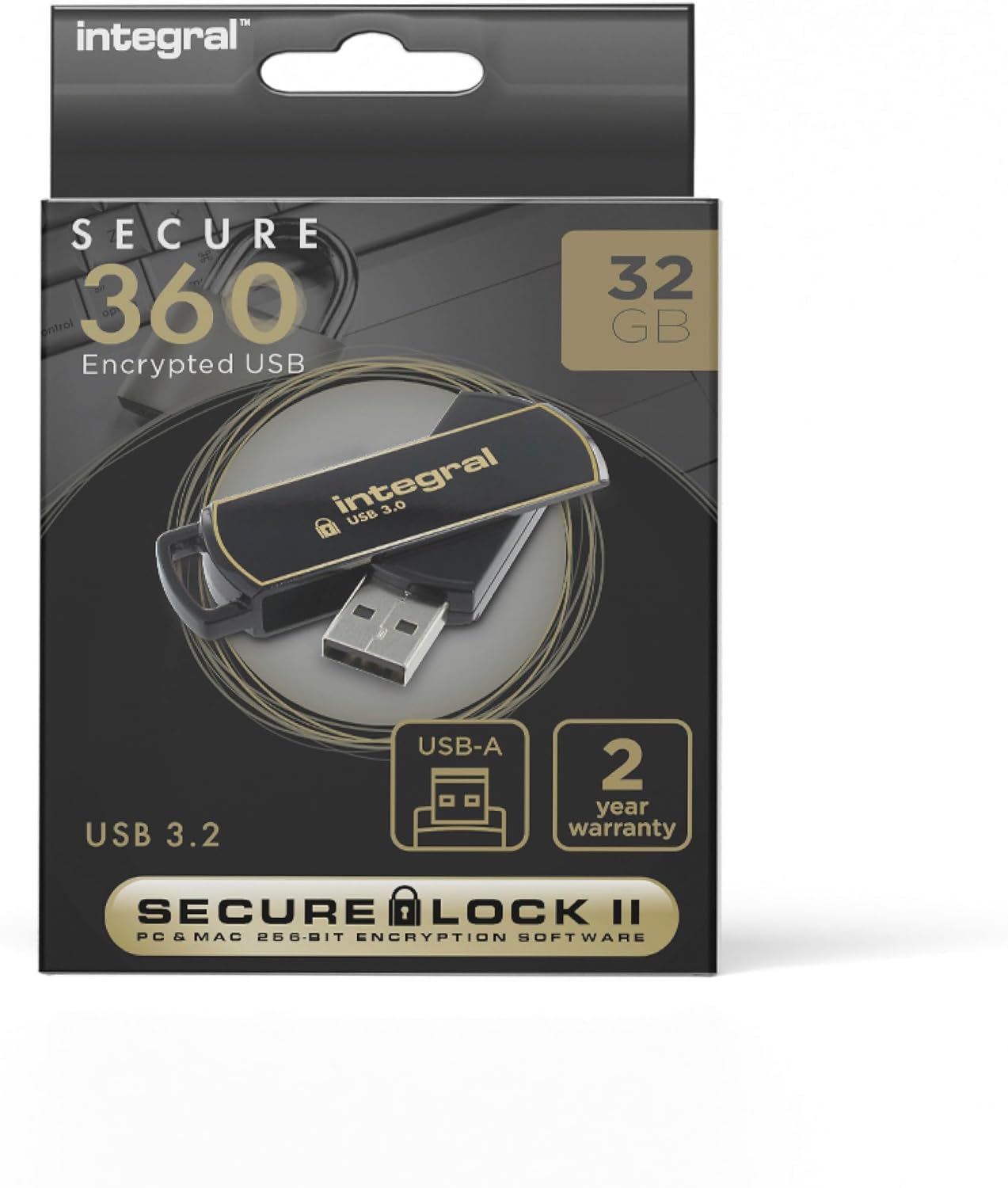 Integral INFD32GB360SEC3.0 360 Secure 32 GB USB 3.0 Flash Drive with 256 Bit Encryption Software