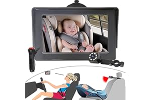 OBEST Cámara Monitor Bebé Coche,Espejo de Coche para Bebé, 1080p Pantalla de 4,3 Pulgadas, Gran Angular de 150 °, con Visión Nocturna (720p)