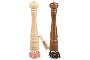 Creative Home Duo - Molinillo de pimienta y sal manual de madera | Incluye mini cuchara | Altura 31,5 cm | Salero y pimentero cocina | Molinillo de sal pimienta | Molinillo de pimienta | Molinillo de
