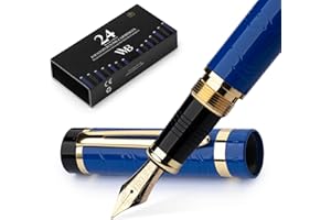 Wordsworth & Black Set Penna Stilografica Primori [Oro Blu]; Pennino Extra Fine, Astuccio Regalo, 24 Cartucce D'inchiostro, Convertitore Di Ricarica, Manuale; Journaling, Calligrafia