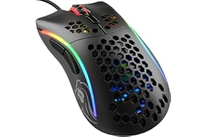 Glorious Gaming Model D- (Piccolo) Mouse da gaming wired - Superleggero 61 g, a nido d'ape, RGB, ergonom., sensore Pixart 3360, Omron Switches, piedini in PTFE, 6 tasti - Nero opaco