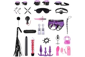 Kit de bondage SM Oziral de 26 pcs juego de bondage para cama BDSM juguetes sexuales para parejas juego BDSM para principiantes accesorios para mujeres con tapón anal juego sexual para parejas Morado