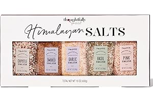 THOUGHTFULLY Modern Gourmet Foods, Himalayan Pink Sea Salt Gift Set, Flavours Include Chipotle, Garlic, Basil and More, Pack of 5