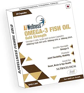 Ajwellness Fish Oil Gold Strength- multivitamin supplement with DHA, Omega-3 fish oil (1000mg) for men & women to support joints, brain health, vision & Cholesterol (40 softgel capsules Pack of 4)