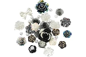 BEEFLYING BEEFLIYNG 1 Pack Random 3D Resin ABS Rose Flower Butterfly Bow Charm Pearl Bead Acrylic Floral Decor Cabochon for Bracelet Earring Phone Case Craft DIY Jewelry Making (Black)