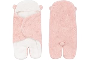 TURMIN Sacco a Pelo per Bambini, 2.5 Tog Sacchi Nanna con Cappuccio Unisex Ragazzi Ragazze Coperta Indossabile Avvolgere in Peluche Simpatico Orso Swaddle Neonato Essenziale-Rosa-M(3-6 Mesi)