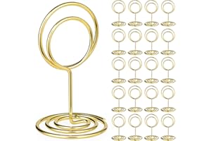 GeeRic Table Number Holders 20 Pcs Place Card Holders, Wire Photo Holders for Tables, Dining Room, Restaurant, Wedding Reception Party Gold