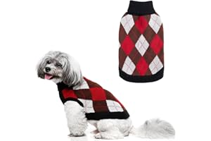 SCIROKKO Plaid Dog Jumper Diamond Sweater Winter Warm Clothes Christmas Coat Turtleneck Knitwear Sweater Pet Holiday Wedding Festive Outfit for Small Medium Dogs