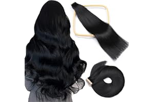 HotLulana Extensiones Adhesivas Pelo Natural Negro Azabache (#1) 20pcs 40cm 40g 16 Pulgadas Invisible Skin Weft Remy Extensiones de Cabello