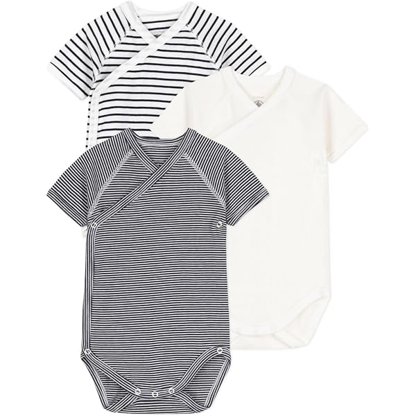 Lot De 3 Bodies Manches Courtes Petit Bateau Bébé Mixte - Coton Imprimé Doux Et Qualité Iconique