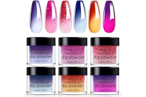 HONEY JOY 6 Box/Set Temperature Mood Changing Colors Fine Dipping Powder Dip Powder Color Collection, Sun Orange/Yellow, Rose Pink/White Glitter, Green Blue Purple (W-3-1-2-8-10-17-10g/box) …