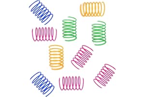 CATMAT Cat Spring Toys pack of 10 mixed colours Kitten Pet Plastic Recycled toy Interactive Kitten bouncing play training fun gift for cats blue pink green yellow