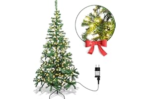 Aigostar 150 CM Árbol de Navidad Artificial,con Cadena de Luces LED de 13 M, 200 LED Blanco cálido, 8 Modos de Iluminación,280 Ramas,Color Verde,Incluye Soporte de Meta