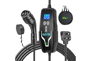 Yigowyigo EV Charger, 6M 3.3kW Ev Charger Cable Type 2 to 3 Pin Plug, Easy to Adjust Current 6-13A, 1-12 Hours Delay Timer, IP67 Waterproof, Electric Car Charger with Cable Bag