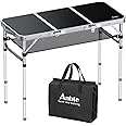 Anbte Folding Camping Table, 3ft Small Folding Table Portable 3 Adjustable Height Max 69 cm Aluminum Camping Table with Storage Net, Portable Table for Outdoor Backyard BBQ Picnic Beach