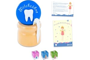 ZWEN MILCHZAHNDOSE Holz Schraubverschluss, Pinzette & Zahnfee-Brief + E-BOOK I Milchzahnbox für Mädchen & Jungen (Blau)